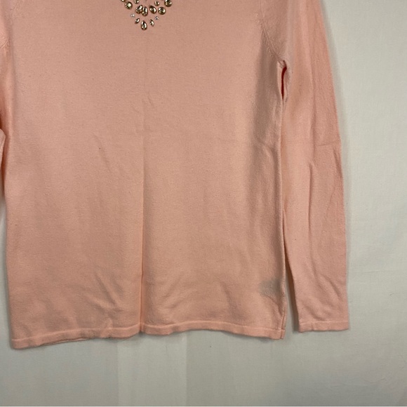 CONCEPTS Pink Rhinestone Bejeweled Sweater V Neck Light Baby Pink Size Medium - Picture 6 of 9